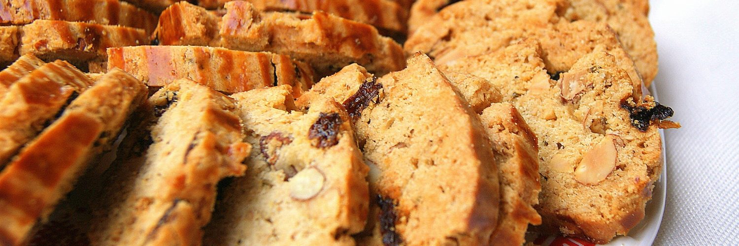 Moroccan fekkas with almonds and raisins. on a plate