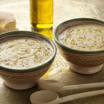 Two bowls of Moroccan bessara, dried fava bean soup.